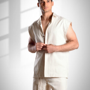 Plain sleeveless linen shirt for men, summer-ready breathable fabric