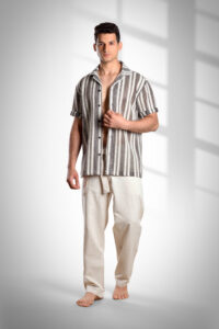 Men’s Striped Linen Half Sleeve Shirt – Summer Open Weave Shirt