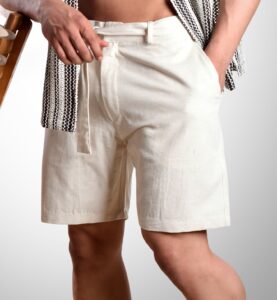 Men's breathable lightweight linen shorts with drawstring waist in beige