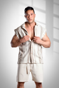 Men’s Sleeveless Striped Linen Shirt – Lightweight Summer Shirt