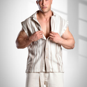 Men’s Sleeveless Striped Linen Shirt – Lightweight Summer Shirt