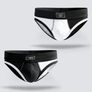 TAMZ men’s black and white briefs with two-tone design and smooth waistband