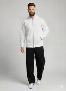 men’s white zip-up hoodie jacket casual sportswear
