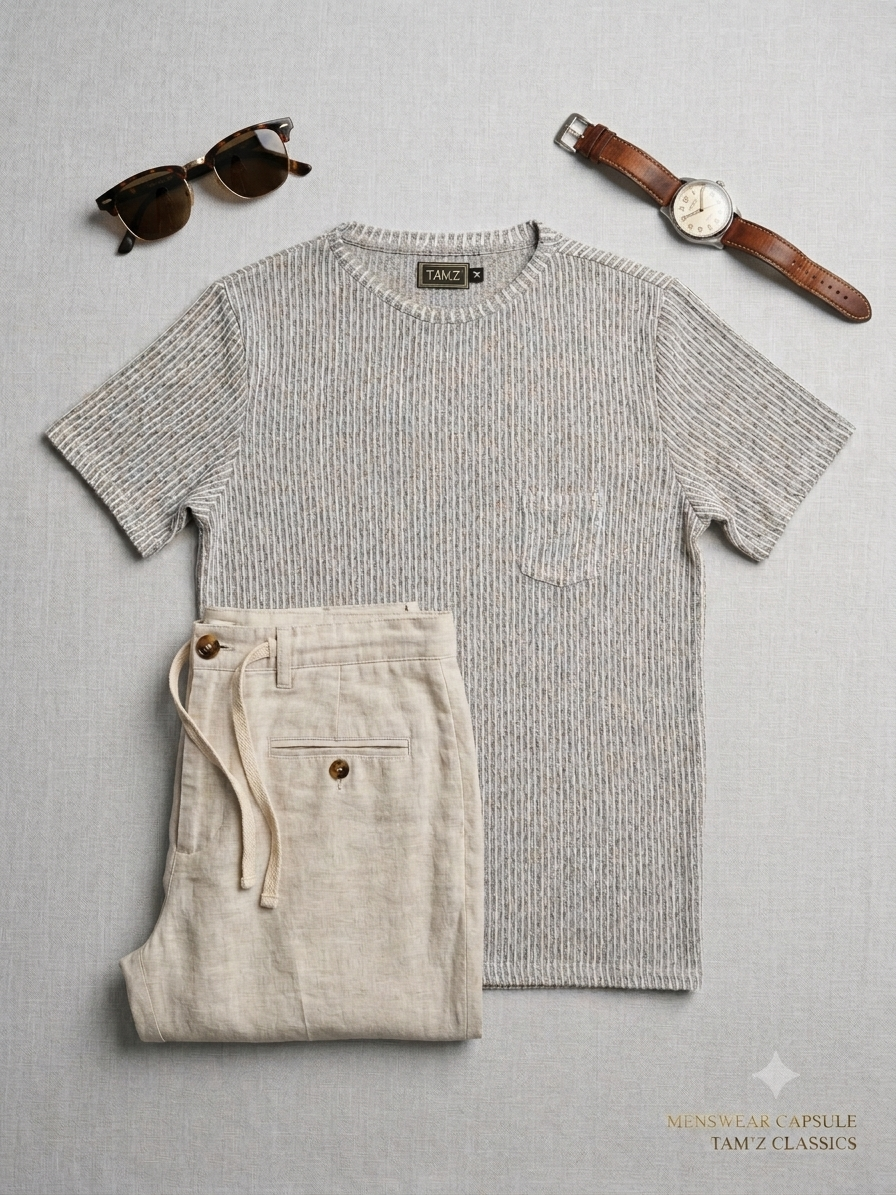 Aura Knitted T-shirt Beige - Image 4