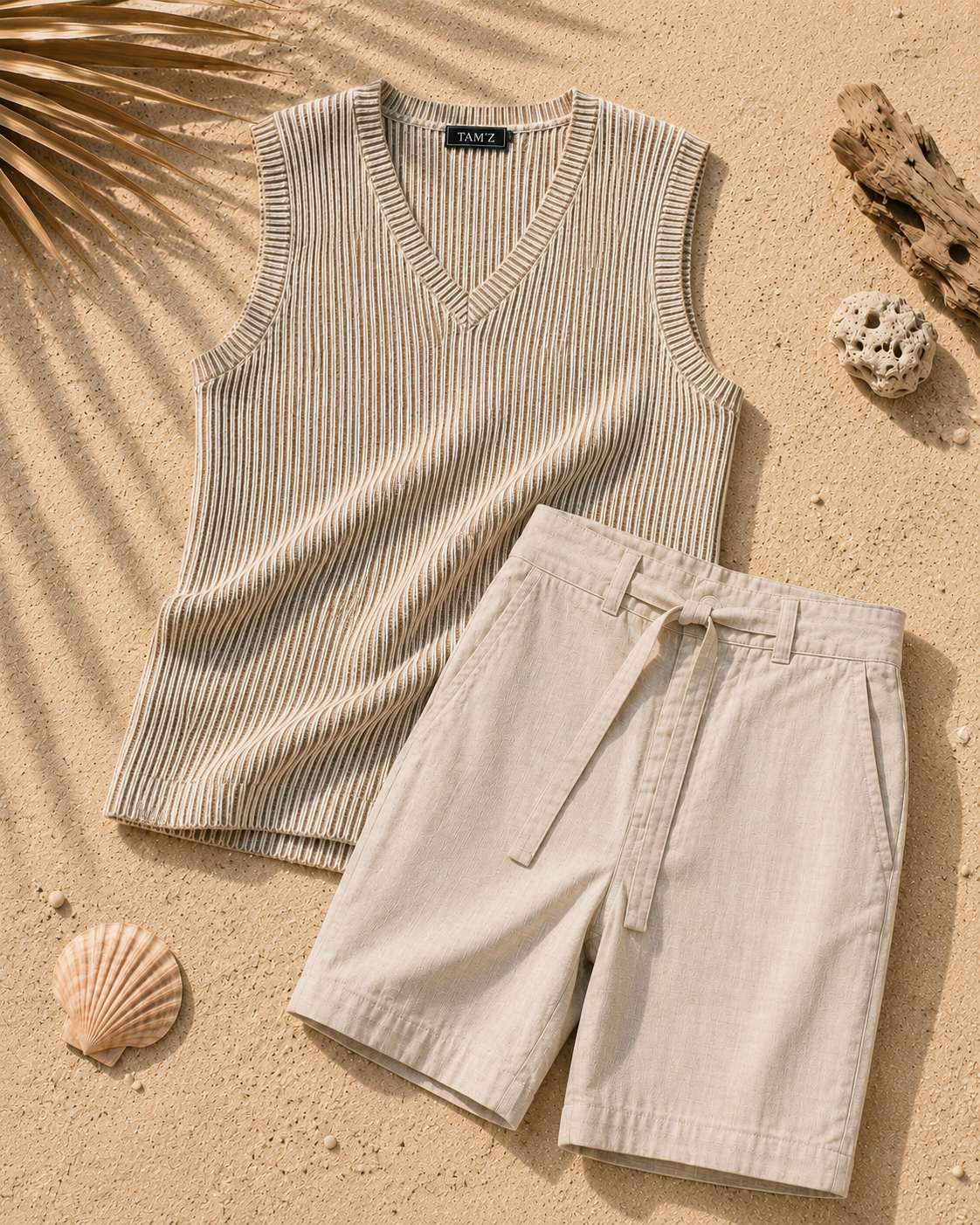 Aura Knitted Sleeveless T-shirt Beige - Image 2