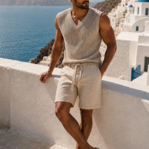 Aura Knitted Sleeveless T-shirt Beige